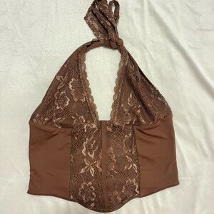 Amazon Brown Lace Halter Tank Top